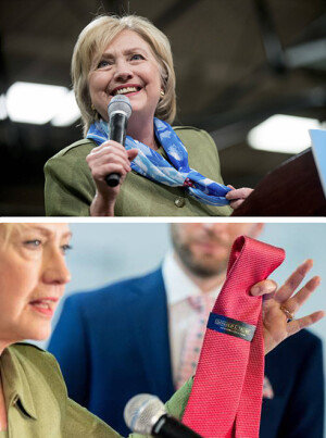 힐러리, “내 스카프는 미국산…트럼프 넥타이는 중국산”