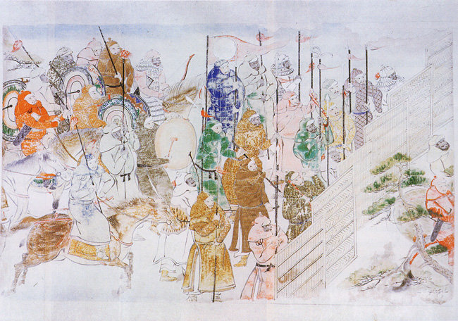 일본 가마쿠라 막부 시대에 그린 일본을 침략한 몽골 병사 모습.