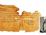 고대 그리스 수학자 유클리드(오른쪽)와 그가 집필한 ‘원론’의 가장 오래된 필사본. [미국 펜실베이니아대 박물관, 위키피디아]