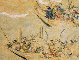 여몽연합군에 맞서 해전을 벌이는 일본군을 그린 ‘몽고습래회도(1293)’. 1350년 이후 고려를 침공한 왜구는 일본 남조 정부군이었다는 점에서 이와 비슷했을 가능성이 크다 [위키피디아]