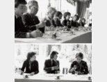 1976년 프랑스 파리에서 나파 밸리 와인과 프랑스 와인을 블라인드 테이스팅하고 있는 심사위원들(위). ‘파리의 심판’을 기획한 사람들로 가운데가 스티븐 스퍼리어다. [사진 제공 · 나라셀라㈜]