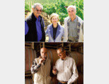 래리 하이드, 패밀라 하이드, 오베르 드 빌렌(왼쪽부터). (위) 배럴룸에서 와인을 시음하는 래리(오른쪽)와 오베르. [사진 제공 · ㈜씨에스알와인]