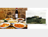 이탈리아 몬탈치노의 다양한 파스타와 로소 디 몬탈치노 와인. (왼쪽) 언덕 위에 우뚝 선 카스텔로 반피 고성. [사진 제공 · 김상미]