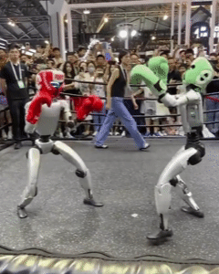 가까이 오면 밀치고 주먹을 ‘퍽!’…인간 닮은 로봇 복싱 대결