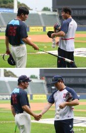 김주찬 코치-양의지, 원래 다정한 사이