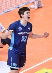 김지한, 블로킹 득점에 짜릿한 포효