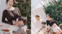 ‘임신 31주’ 나비, 만삭 D라인 화보…아들 배에 귀 ‘뭉클’ [SD셀픽]