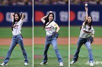 솔지, 관중들 환호하게 하는 시구
