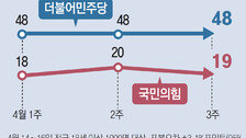 국힘 지지율 다시 10%대… 민주 3주째 48%