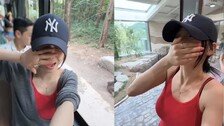 모자로 가려도 새어나오는 미모…카리나, 에버랜드 접수