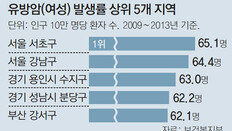 유방암 서초, 전립샘암 수지 ‘최다 발병’