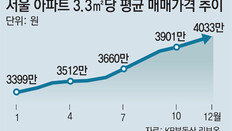 작년 12월 서울 아파트값 3.3m²당 4000만원 넘었다