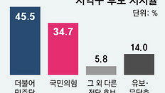 총선 지역구 지지율, 민주 45.5% 국힘 34.7%