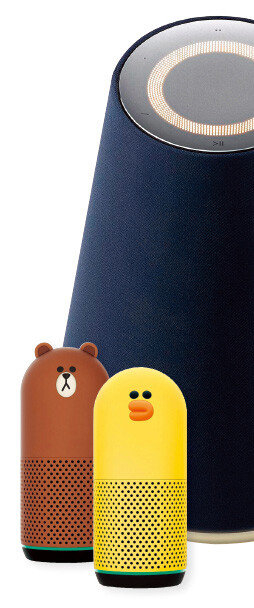 네이버의 스마트스피커  ‘웨이브’(WAVE·위)와 ‘프렌즈’.[사진 제공·네이버]