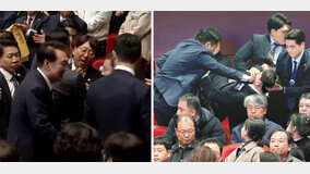 尹에 고성 항의 진보당 의원 끌려나가… 대통령실 “위해 차단”