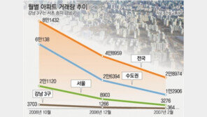 강남 3구 아파트 거래 작년 10% 수준