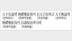 [한자 이야기]<846>天下有道면 則禮樂征伐이 自天子出하고 天下無道면…