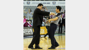 [포토] 이호근 감독, 박명수 빙의? 심판 미는 ‘상황극’ 연출