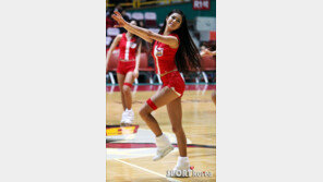 [포토] 치어리더, 격한 몸놀림에 속바디 1인치 노출