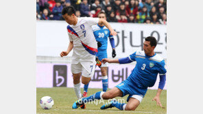 [SD포토] 김두현 ‘우주벡 수비 반칙하지마!’