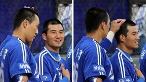 [포토] 이승엽-김상수, 누구 머리가 더 부드럽나~