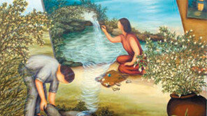 그림속의 새 - 연인 - 부부가 ‘소곤소곤’… 재미작가 김원숙 씨 5년만에 개인전