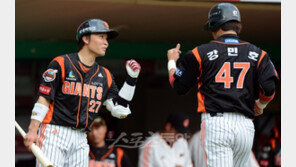 [포토] 용덕한 ‘강민호처럼 나도 득점을~’