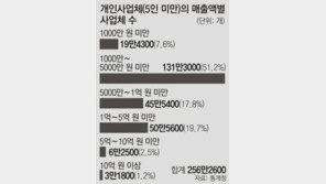 5인미만 사업체 58.8% 年매출 5000만원 미만