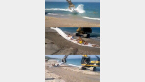 신개념 굴삭기 바나나 보트… “오래타면 정신 나갈 듯!”