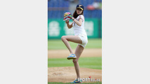 [포토] 톱모델 김원경, 숏팬츠입고 시구 와인드업…스크롤 반전 기럭지 ‘깜짝’