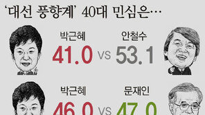[선택 2012]박근혜 ‘40대 허리전쟁’ 고전… 수도권서 안철수에 큰폭 뒤져 