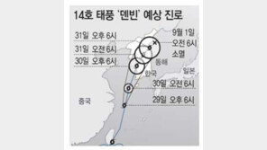 ‘물폭탄 태풍’ 덴빈 30일 밤 수도권 관통할듯