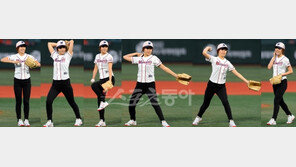 [포토] 최희 아나, 목동구장 시구서 팔색조 매력 발산