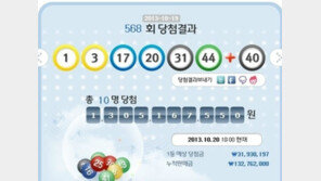 로또 568회 당첨번호…1등 10명 당첨금은 얼마?