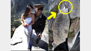 위험한 결혼식 사진, 915m 높이에서...“주례자는 무슨죄”