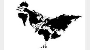 닭 모양 세계지도 “일본이 중심?”