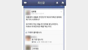 “유가족 靑항의… 벼슬 딴듯 생난리” 페북글 논란