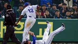 [포토] 삼성 채태인, 나바로와 충돌… ‘괜찮나?’