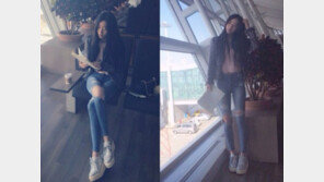 홍수아 근황, 찢어진 청바지 사이로 매끈한 다리라인