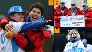 선수복제기 이여상·인형탈 쓴 윤희상…자선야구 폭소 만발