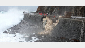 강한 파도에 두동강 난 울릉 일주도로