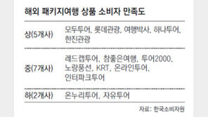 해외 패키지여행 만족도… 모두-롯데-하나-여행박사-한진 ‘상’등급