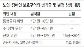 노인-장애인 보호구역 신호위반 범칙금 6만→12만원 