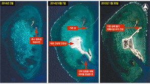 中, 남중국해 휴스 암초섬 옆에 1년만에 면적 200배 인공섬 건설