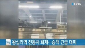 왕십리역 승객 긴급 대피, 전동차 지붕 위에서 불꽃 튀어…