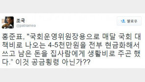 조국 “홍준표, 남은 돈 아내에게 줬다면 공금횡령 아닌가?”