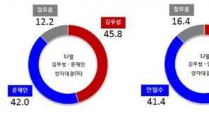 김무성 45.8% vs 문재인 42.0%…김무성 42.2% vs 안철수 41.4%