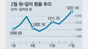 1달러〓1227원… 5년 7개월만에 최고