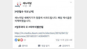 ‘안철수 응원’ 새누리당 페북지기 “정중히 사과드립니다…피아 식별 못해서”