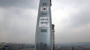 제2롯데월드 외벽에 걸린 태극기, ‘광고’ 일까 ‘공익’일까? 